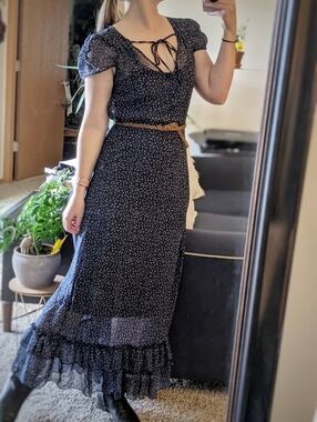 Olsenboye Micro Floral Ruffled Prairie Maxi Dress - Size Medium